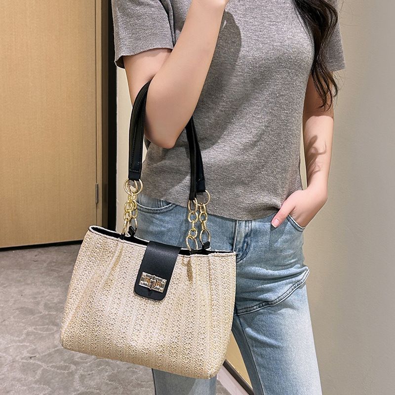 Fashionable Woven Color-Block Bag – Classic Tote Bag Large Capacity Shoulder bags Stylish Ladies Bag Chic and Stylish Women's Handbag