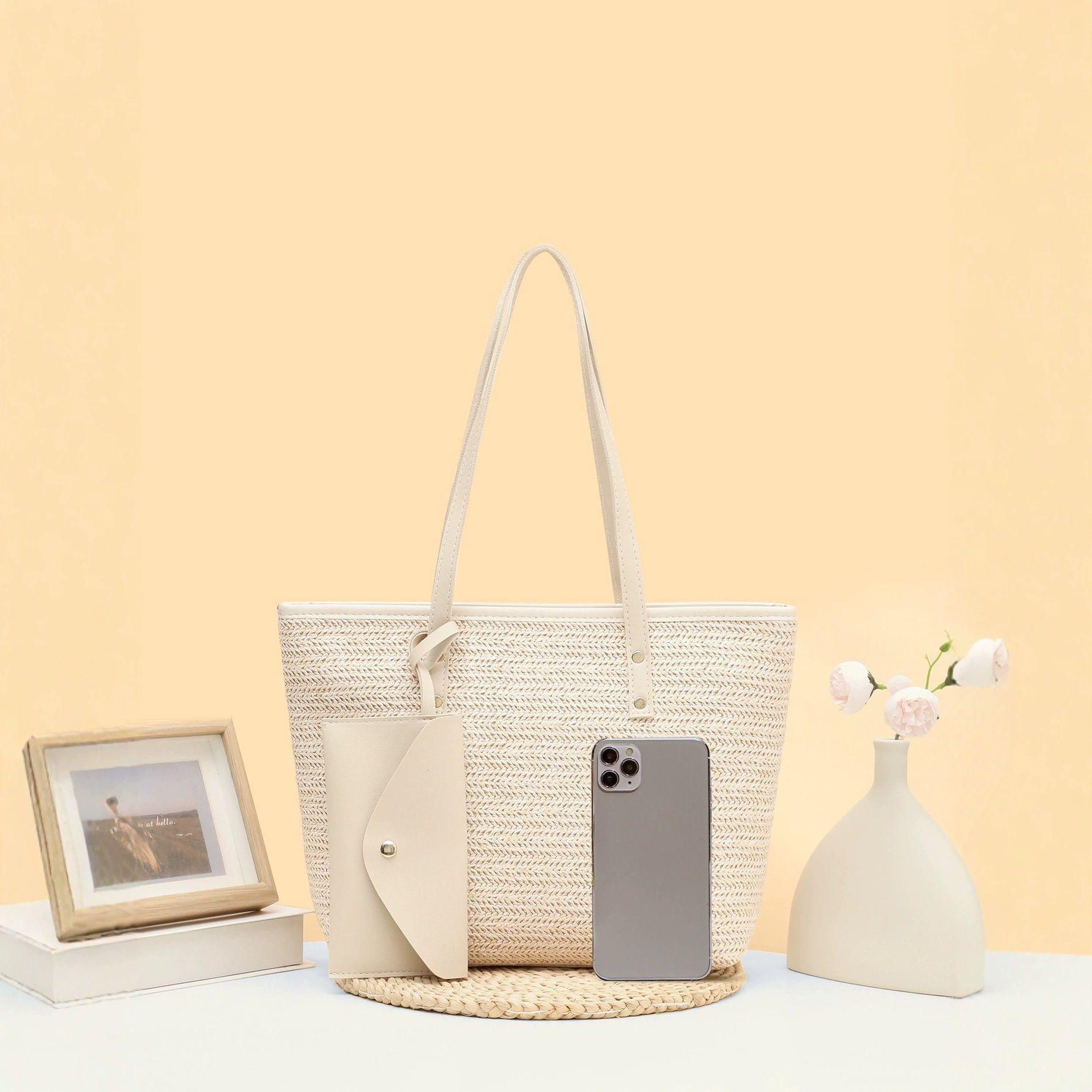 2025 New Women's Straw Tote Bag with Detachable Wallet -zipper bag- Large Capacity Handbag Fashionable Ladies Bag Stylish Women's Shoulder Bag