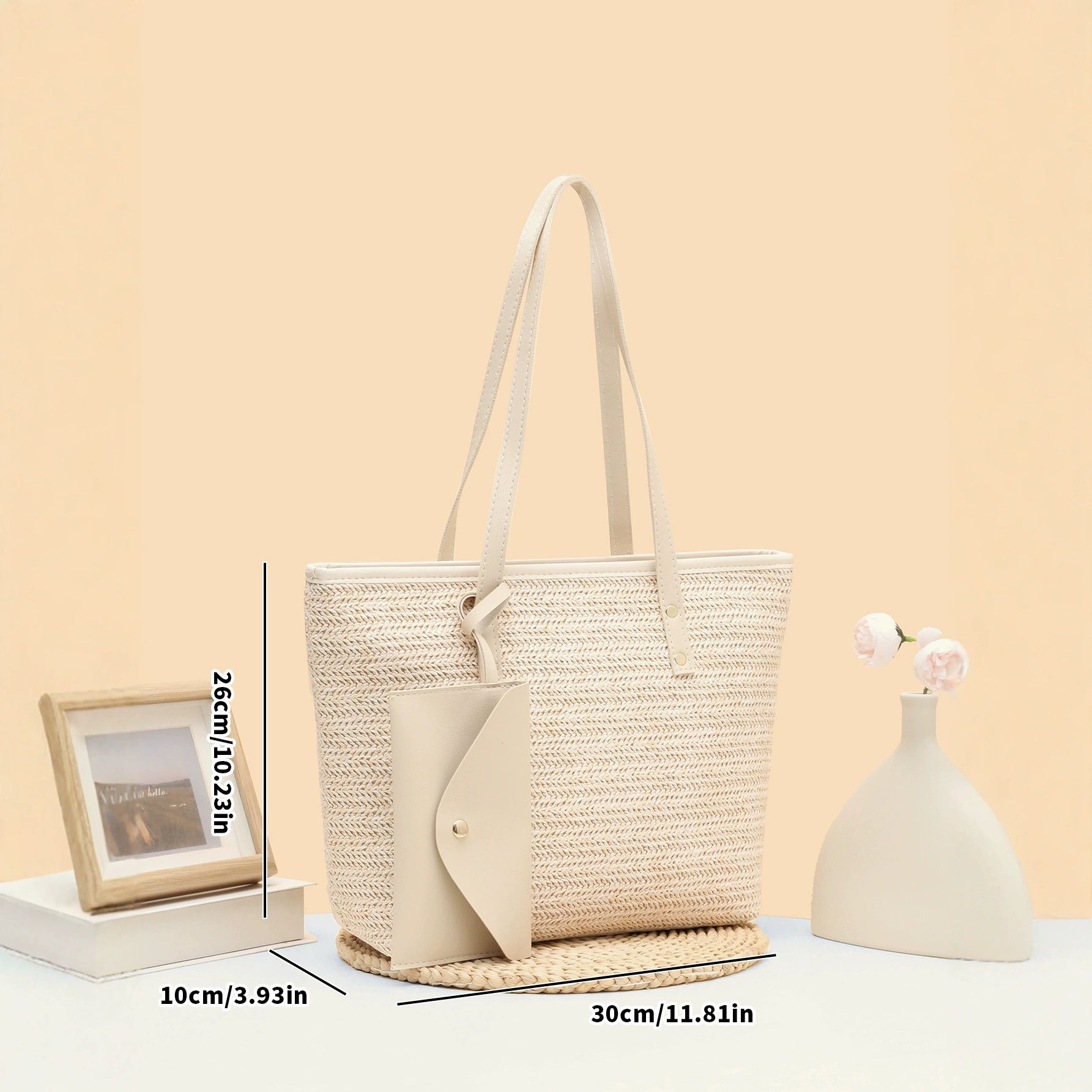 2025 New Women's Straw Tote Bag with Detachable Wallet -zipper bag- Large Capacity Handbag Fashionable Ladies Bag Stylish Women's Shoulder Bag