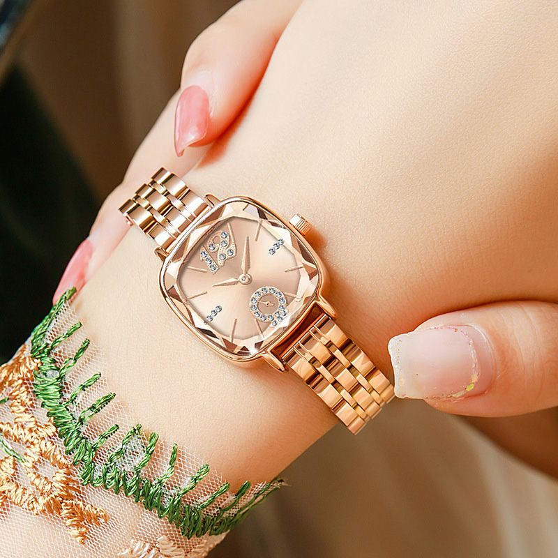 Luxury Brands Women Quartz Watch Fashion Square With Diamonds Seashell Surface Design Rose Gold Coloured Fine Metal Strap Watches