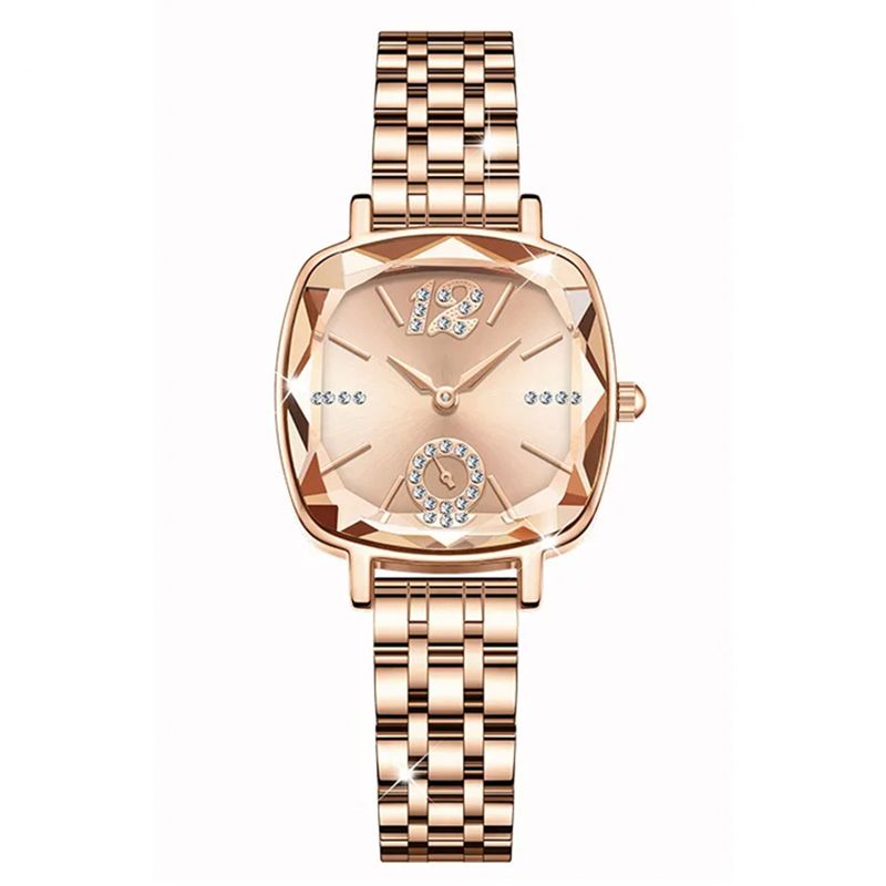 Luxury Brands Women Quartz Watch Fashion Square With Diamonds Seashell Surface Design Rose Gold Coloured Fine Metal Strap Watches