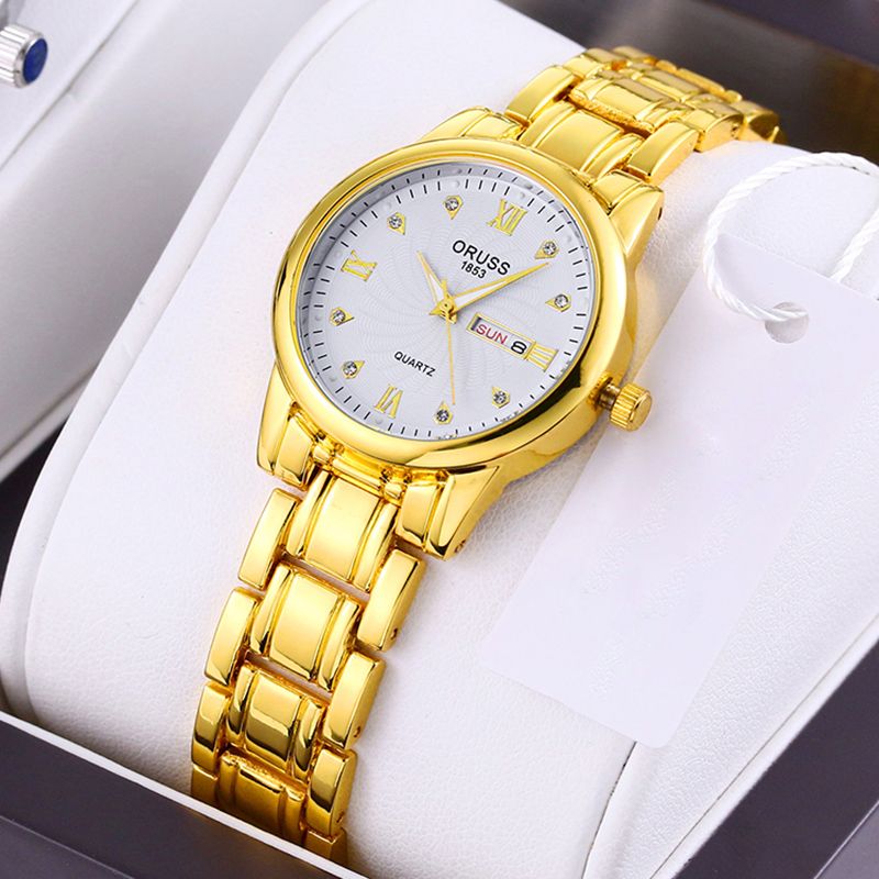 Ladies Fashion Simple And Casual Steel Band Dual Calendar Luminous Waterproof  Watch Quartz Watch for Women Gift Clock Business And Leisure