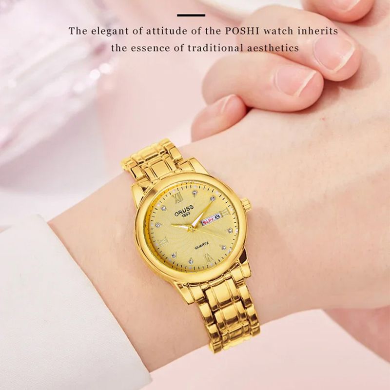 Ladies Fashion Simple And Casual Steel Band Dual Calendar Luminous Waterproof  Watch Quartz Watch for Women Gift Clock Business And Leisure