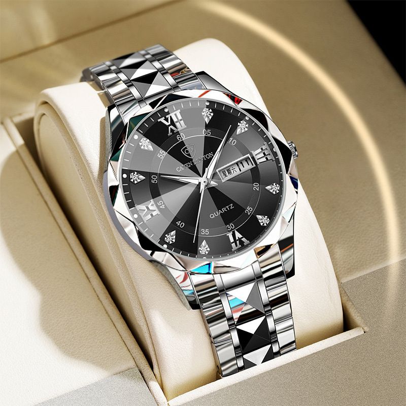 Men Watch Water Diamond Luxury Night Glow Double Calendar Quartz Movement 41mm Blue Gold Stainless Steel Fashion Business Watch