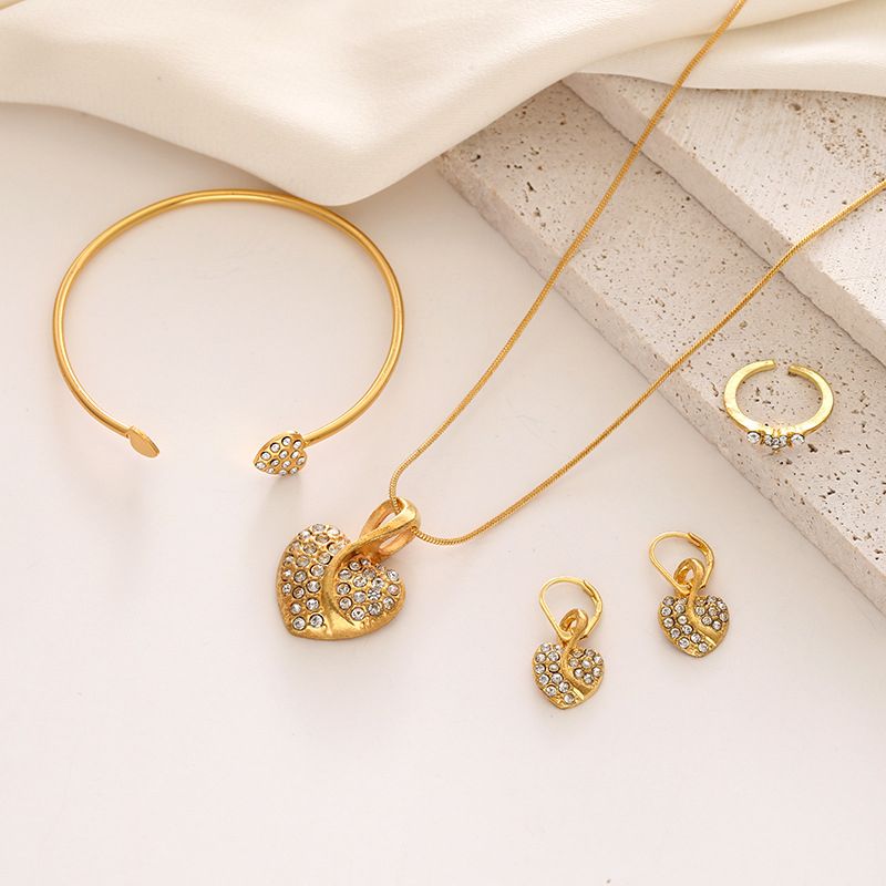 Women's Quartz Watch Gold Luxury Women Ring Necklace Earring Rhinestone Fashion Wristwatch Casual Ladies Watches Jewelry Set