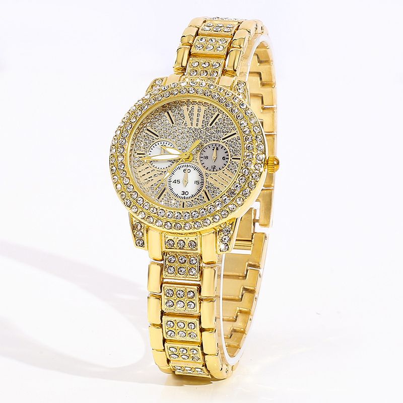 Women's Quartz Watch Gold Luxury Women Ring Necklace Earring Rhinestone Fashion Wristwatch Casual Ladies Watches Jewelry Set