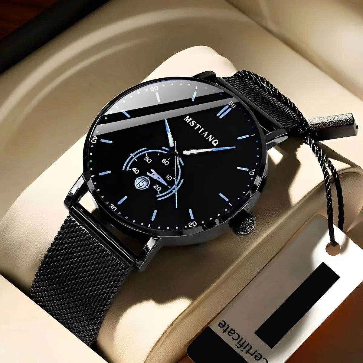 MSTIANQ Brand Watches Men's Ultra-thin Trend Students Mens Black Technology Calendar QuartzWaterproof Business Colorfast Black