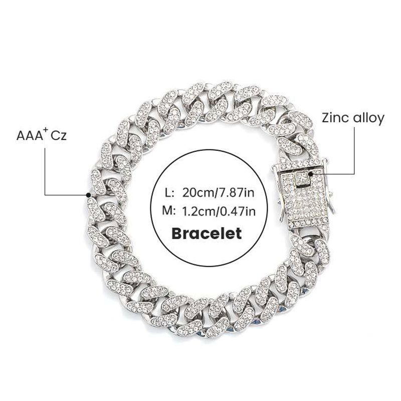 2pcs/set Rhinestone Steel Strap Quartz Zinc Alloy Watch And Cuban Link Style Bracelet Set(1 Watch+1 Bracelet)