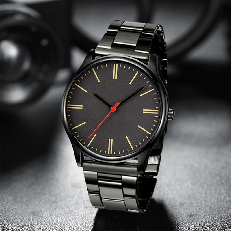 2PCS Fashion Mens Gold Bracelet Black Watches Set Men Business Stainless Steel Quartz Watch Male Wristwatch