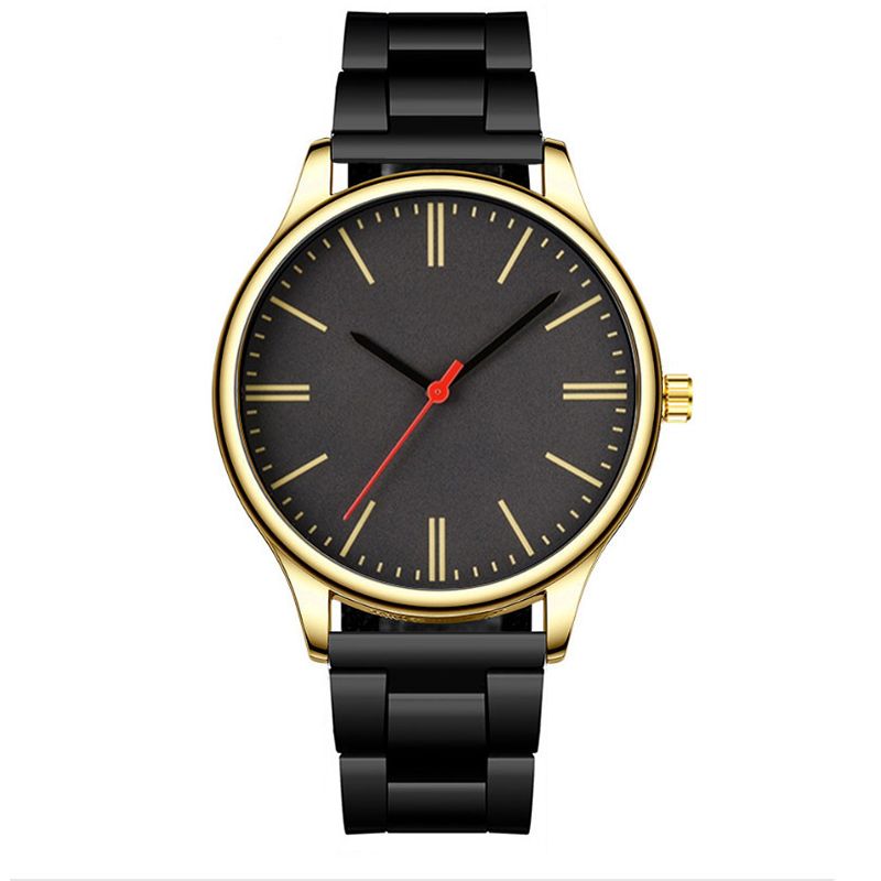 2PCS Fashion Mens Gold Bracelet Black Watches Set Men Business Stainless Steel Quartz Watch Male Wristwatch