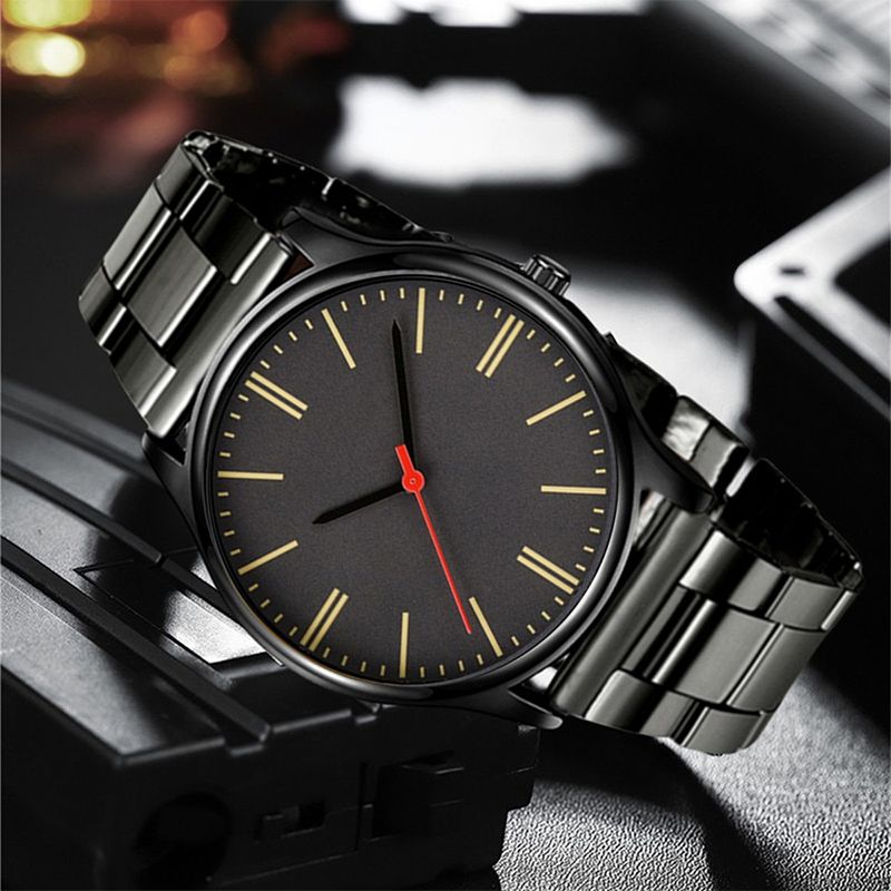 2PCS Fashion Mens Gold Bracelet Black Watches Set Men Business Stainless Steel Quartz Watch Male Wristwatch