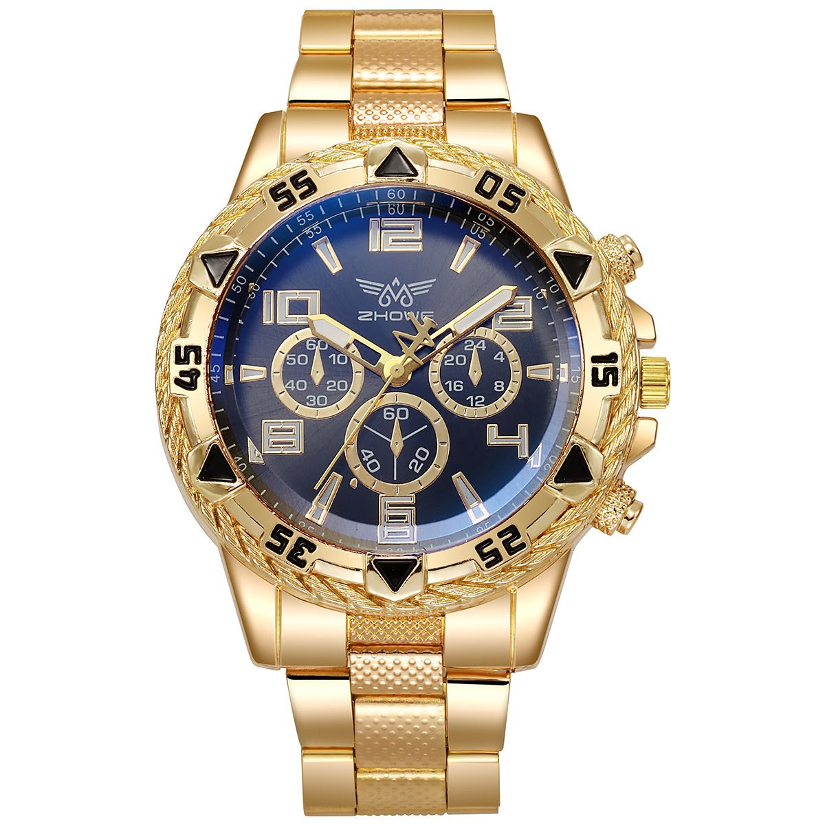4PCS/Set Fashion Men's Watch Casual Gold Steel Band Analog Male Quartz Watches Jewelry Set
