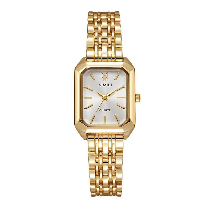 Luxury Ladies Fashion Quartz Watch Simple Scale Square Quality Gold Plated Women Watches Business Stainless Steel Folding Clock