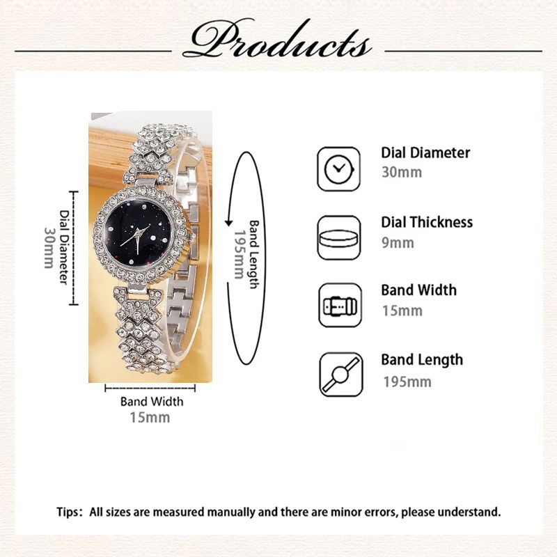 6pcs/set Women's Luxury Rhinestone Quartz Watch Sparkling Fashion Analog Wrist Watch & Jewelry Set, Gift For Mom Her