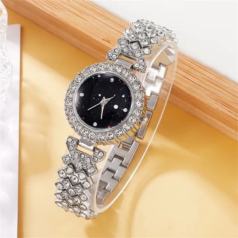 6pcs/set Women's Luxury Rhinestone Quartz Watch Sparkling Fashion Analog Wrist Watch & Jewelry Set, Gift For Mom Her