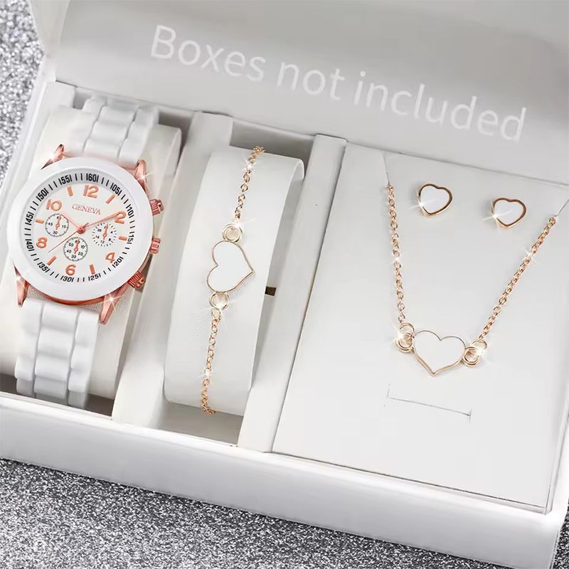 5PCS Women Watches Fashion Silicone Band Women Quartz Watches Jewelry Set Reloj Mujer Girls Clock Gift