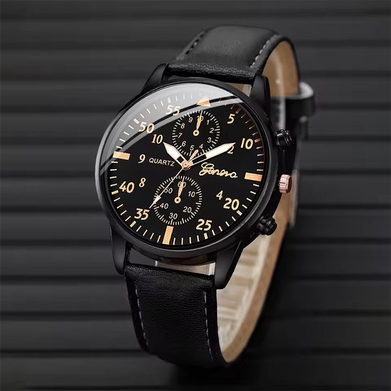 4PCS Men's Business Watches Fashion Leather Band Analog Quartz Watch with Woven Bracelets Set