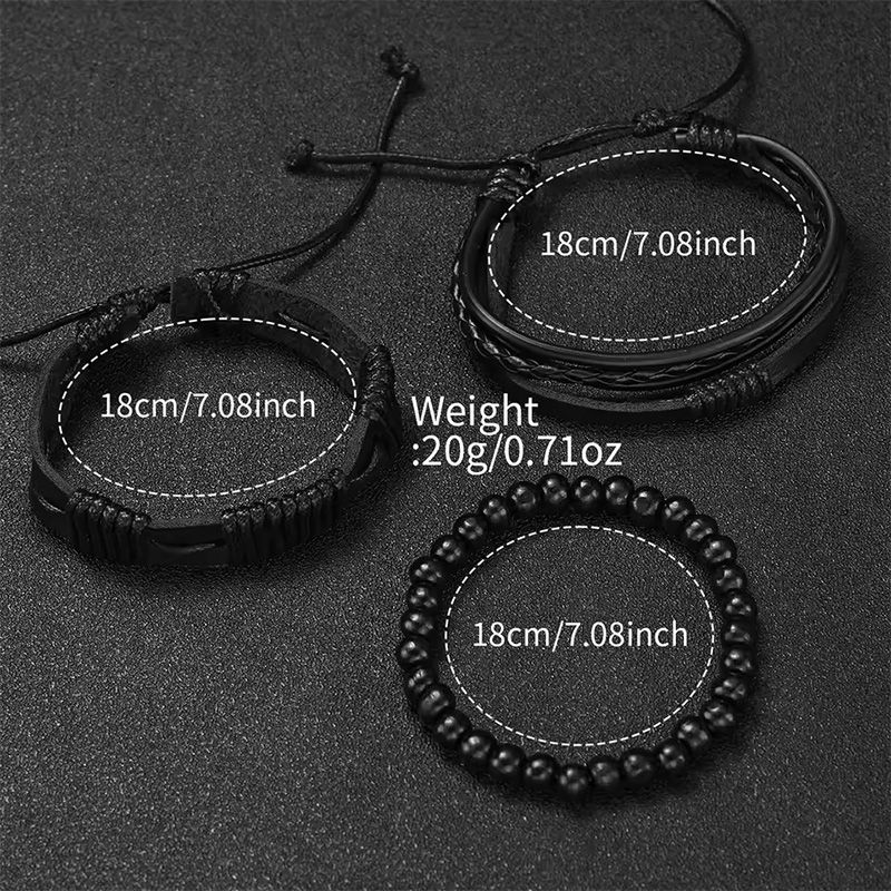 4PCS Men's Business Watches Fashion Leather Band Analog Quartz Watch with Woven Bracelets Set