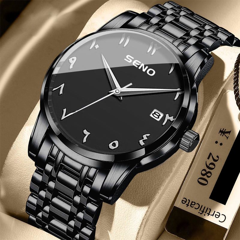 Business Men's Watch Men's Quartz Single Calendar Watch Classic Fashion Round Watch Art Arabic Digital New Watch Men's Clock