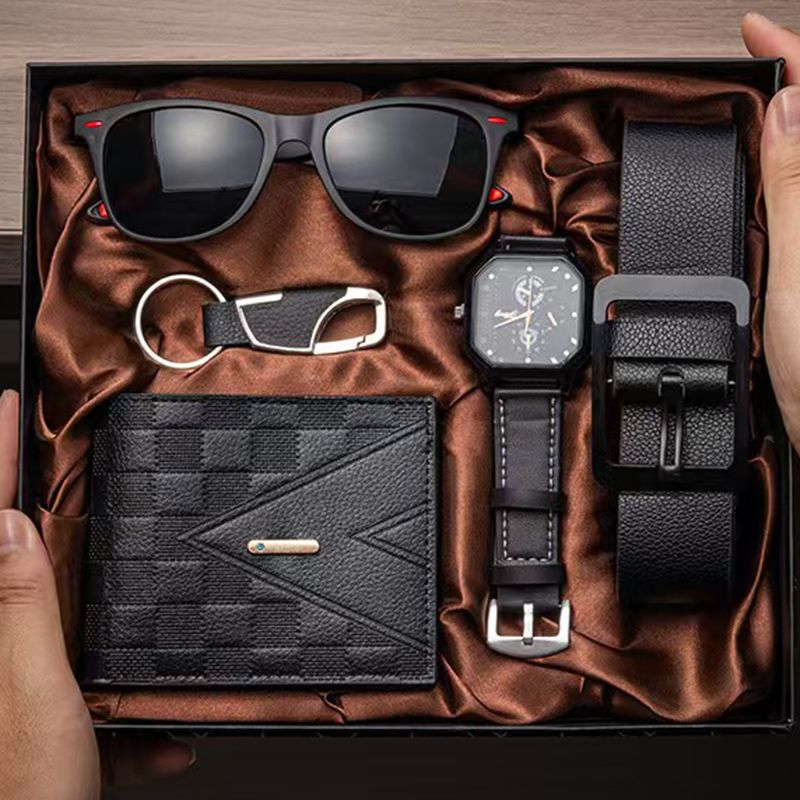 5Pcs Luxury Men Gift Set Business Luxury Gift Box Watch Wallet Belt Glasses Keychain For Men Valentines Gift