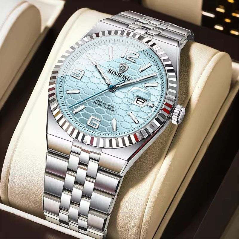 BINBOND High Quality Original Men Clock Waterproof Luminous Date Luxury Man Watch Stainless Steel Quartz Men's Watches Male