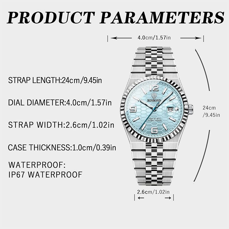 BINBOND High Quality Original Men Clock Waterproof Luminous Date Luxury Man Watch Stainless Steel Quartz Men's Watches Male