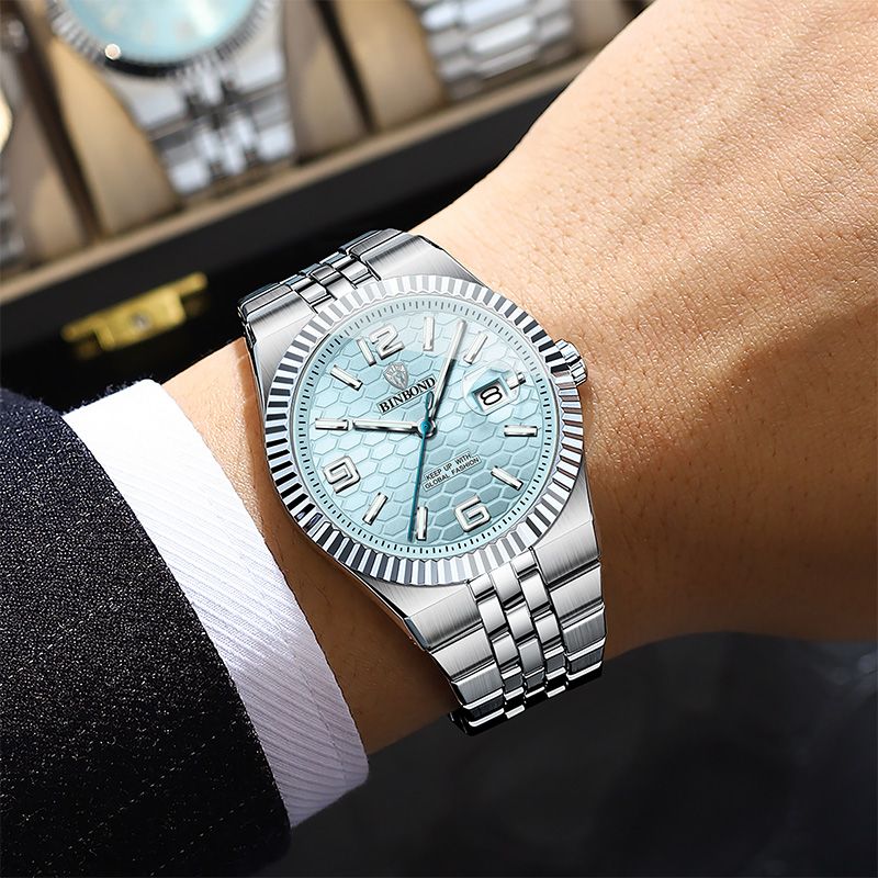 BINBOND High Quality Original Men Clock Waterproof Luminous Date Luxury Man Watch Stainless Steel Quartz Men's Watches Male