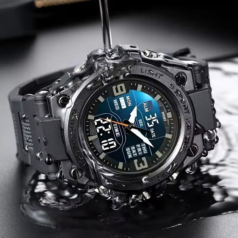 High-Looking Large-Dial Led Luminous Watch for Men, Women, and Teenagers with Dual Calendar, Alarm Clock, Stopwatch, Outdoor Sports Digital and Analog Dual-Display Watch