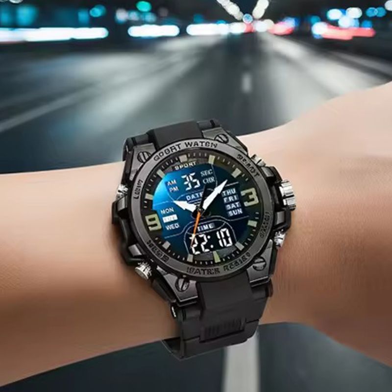 High-Looking Large-Dial Led Luminous Watch for Men, Women, and Teenagers with Dual Calendar, Alarm Clock, Stopwatch, Outdoor Sports Digital and Analog Dual-Display Watch