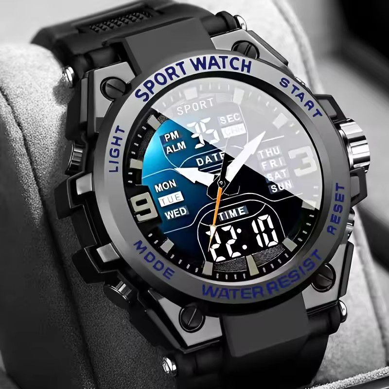 High-Looking Large-Dial Led Luminous Watch for Men, Women, and Teenagers with Dual Calendar, Alarm Clock, Stopwatch, Outdoor Sports Digital and Analog Dual-Display Watch