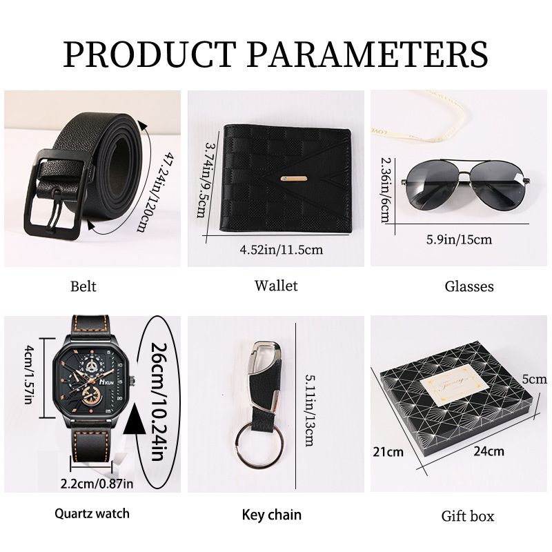 5Pcs Luxury Men Gift Set Business Luxury Gift Box Watch Wallet Belt Glasses Keychain For Men Valentines Gift