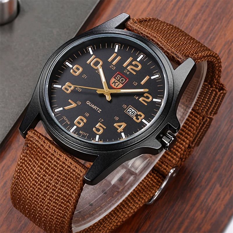 4PCS Set Men Watches Braided Belt Military Watch Luxury Brown Leather Bracelet Outdoor Sports Watch Casual Fashion Classic Quality Watches Valentines Gift
