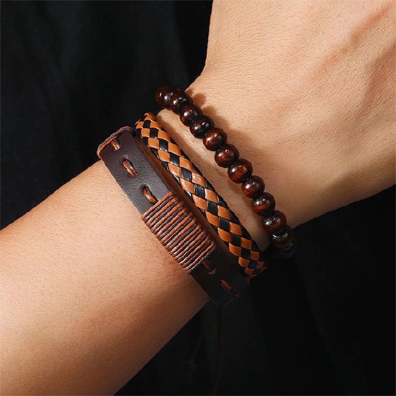 4PCS Set Men Watches Braided Belt Military Watch Luxury Brown Leather Bracelet Outdoor Sports Watch Casual Fashion Classic Quality Watches Valentines Gift