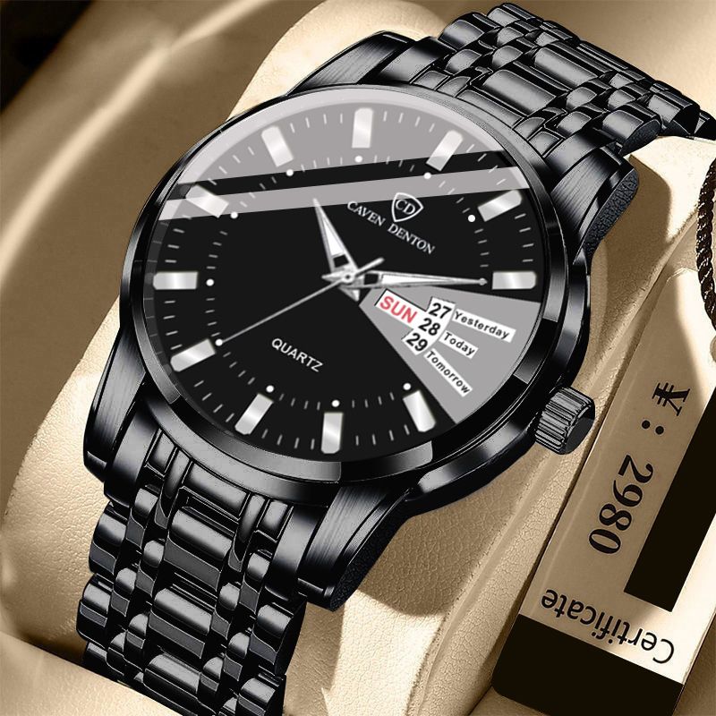 New Men's Watch Light Luxury High end Brand Business Double Calendar Waterproof Steel Strip Male Fashion Quartz Watches