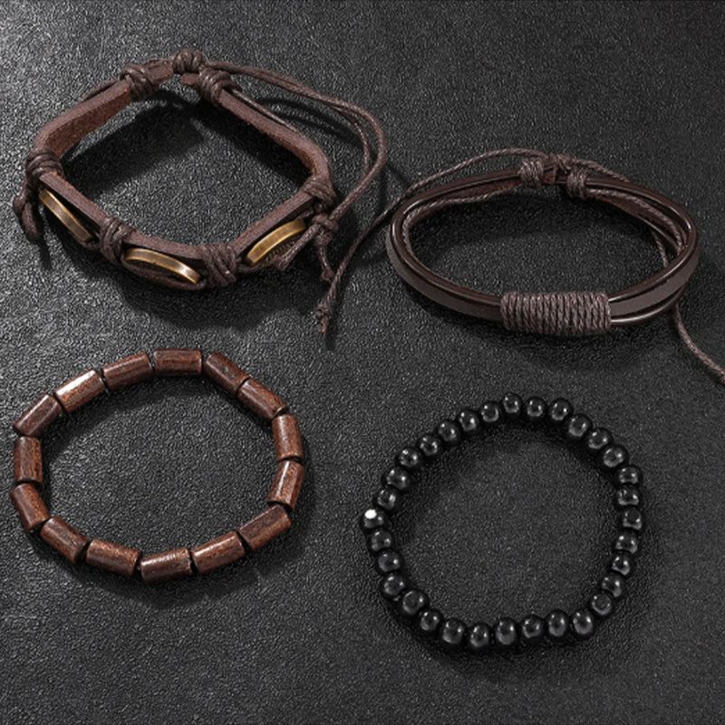 5PCS Set Fashion Mens Sports Bracelet Watches For Men Retro Big Dial Quartz Wrist Watch Classic Male Casual Brown Leather Watch