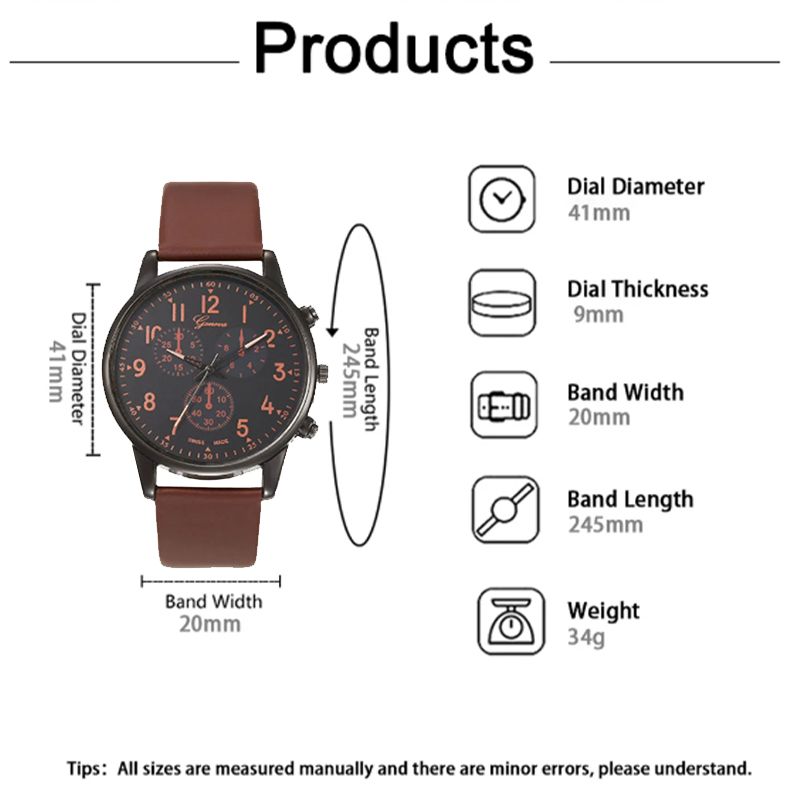 5PCS Set Fashion Mens Sports Bracelet Watches For Men Retro Big Dial Quartz Wrist Watch Classic Male Casual Brown Leather Watch