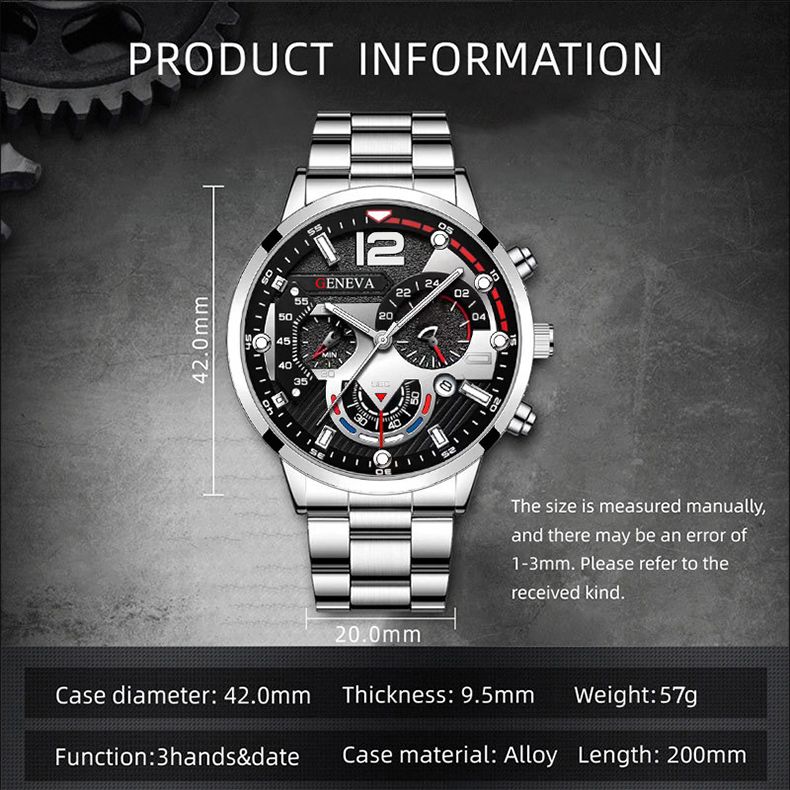4 In 1 Men's Watch Set And Stainless Steel Metal Cross Pendant Chain Necklace Bracelet Ring Jewelry Set Male Hip Hop Daily Wear Accessories