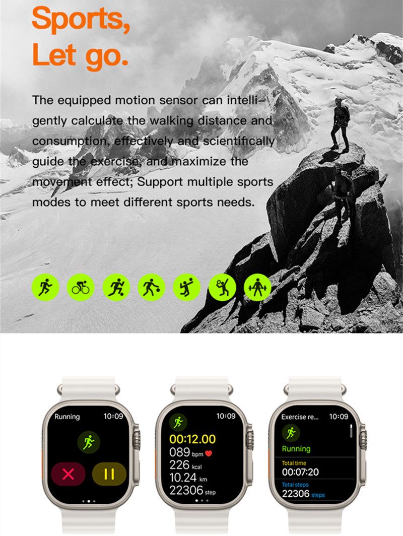 RichRipple U9 Ultra2 Smart Watch Strap 49mm 2.01 Inch Full Touch Screen Sports Fitness Watch IP68 Waterproof Bluetooth Smart Watch