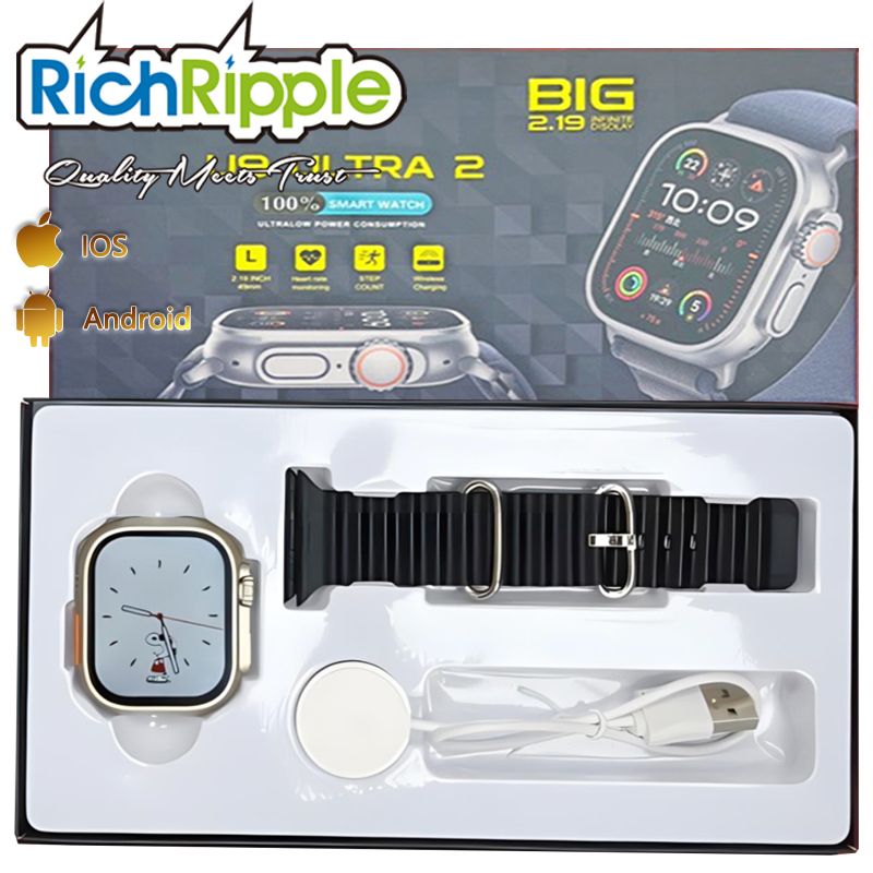 RichRipple U9 Ultra2 Smart Watch Strap 49mm 2.01 Inch Full Touch Screen Sports Fitness Watch IP68 Waterproof Bluetooth Smart Watch Black