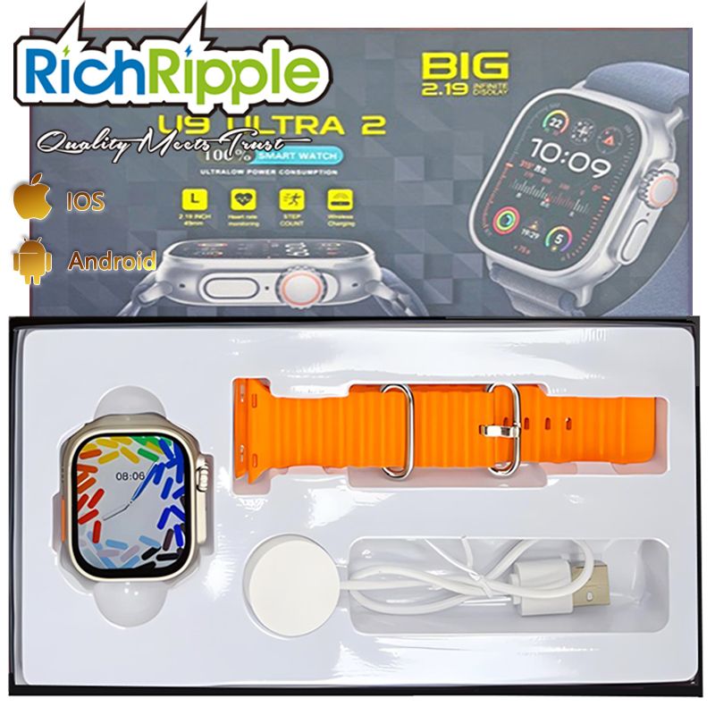 RichRipple U9 Ultra2 Smart Watch Strap 49mm 2.01 Inch Full Touch Screen Sports Fitness Watch IP68 Waterproof Bluetooth Smart Watch