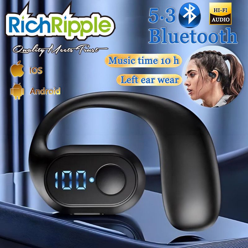 RichRipple F1 Pro 10H Play Time Wireless  Bluetooth Earphone Digital Display Single Earbud Ultra Long Standby Business Earpods HD Call Headset Outdoor Black