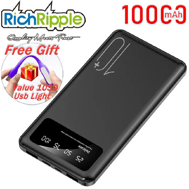 RichRipple 2A Fast Charge Power Banks 10000mAh iPhone&Android Power Bank Universal Portable Mobile Power With Dual USB LED Lamp powerbank