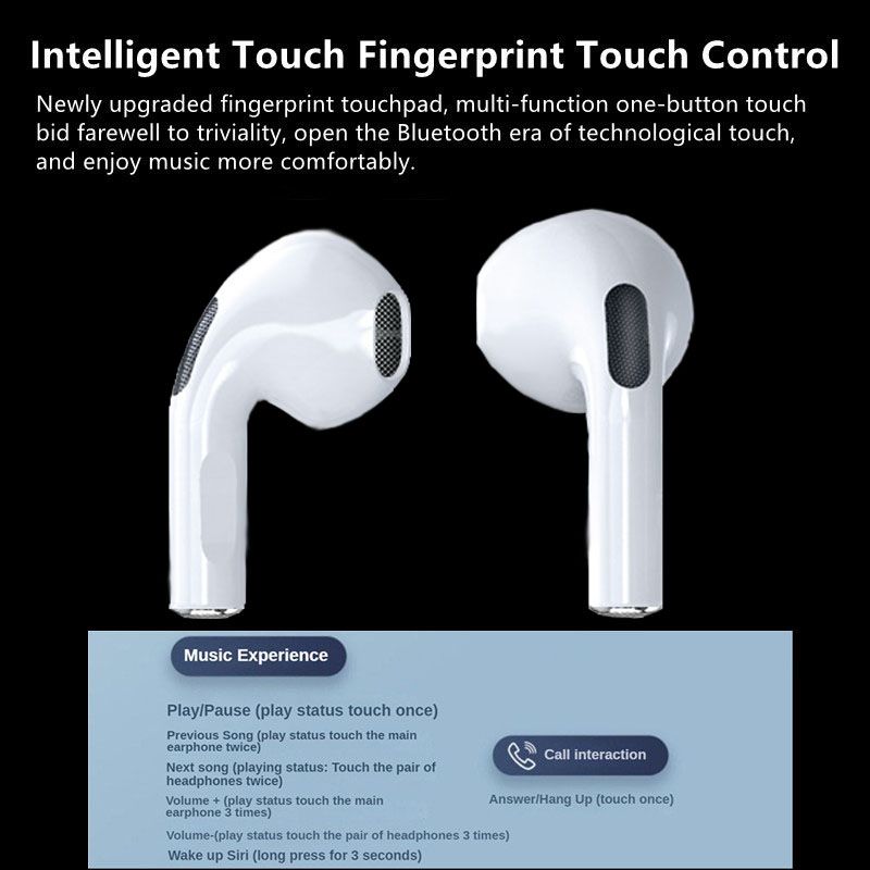 RichRipple Pro 6  Bluetooth Earphone(pro3 upgrade mini size) Pro6 Wireless Bluetooth Earpods for android&ios Pods Earbuds White with Black Covers