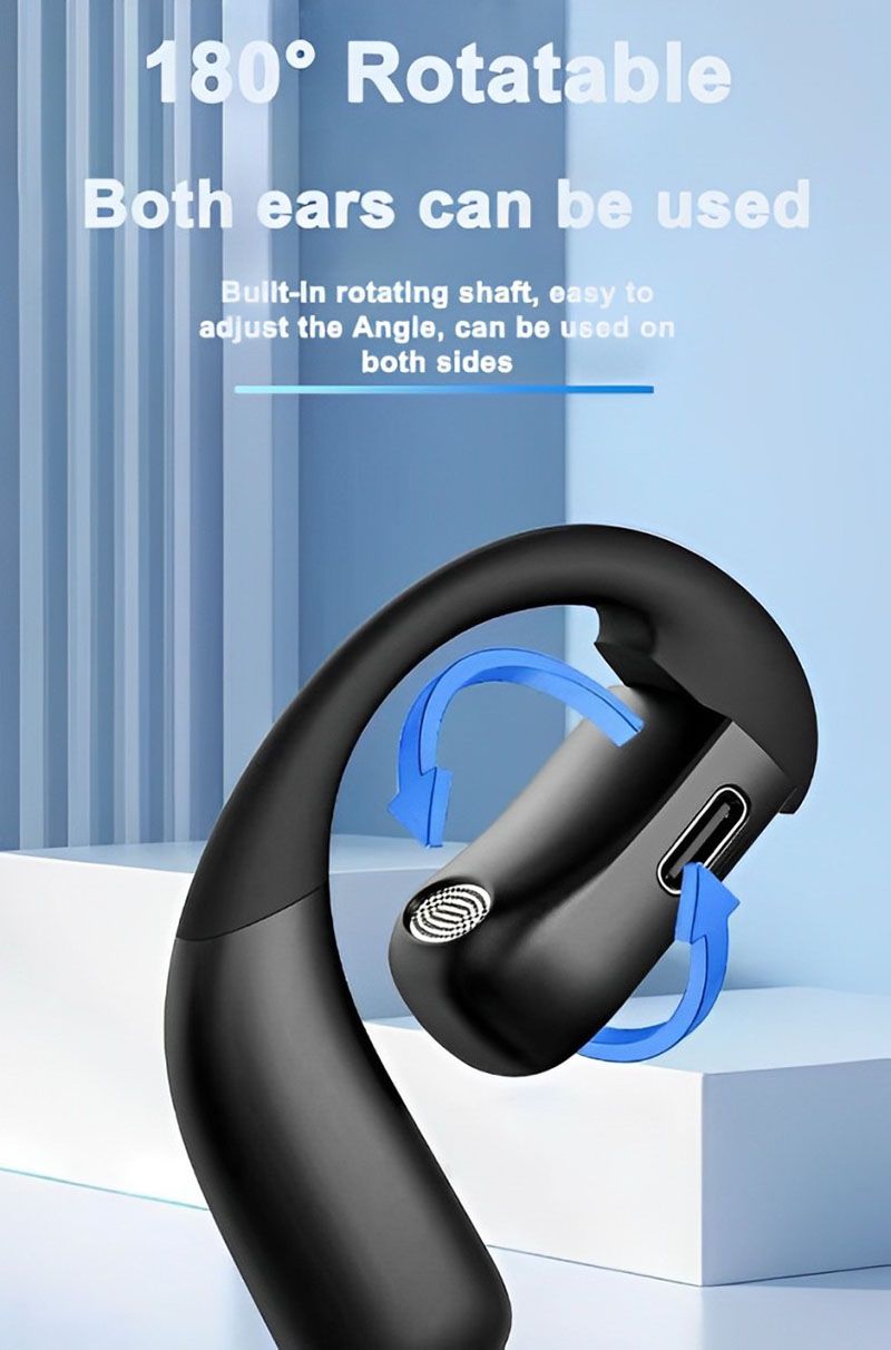 RichRipple 180° Rotatable Left/Right 10H Play Time Wireless  Bluetooth Earphone Digital Display Single Earbud Ultra Long Standby Business Earpods HD Call Headset Outdoor