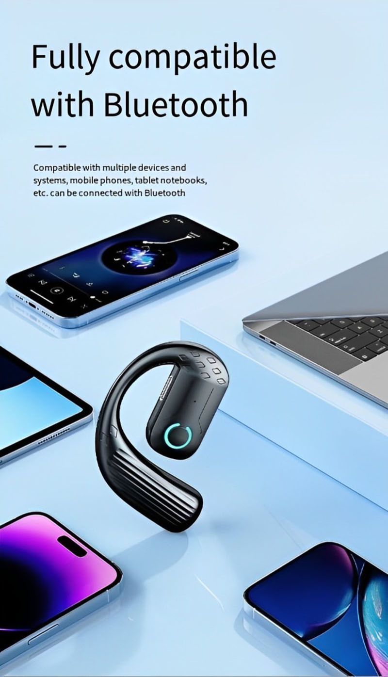 RichRipple 180° Rotatable Left/Right 10H Play Time Wireless  Bluetooth Earphone Digital Display Single Earbud Ultra Long Standby Business Earpods HD Call Headset Outdoor