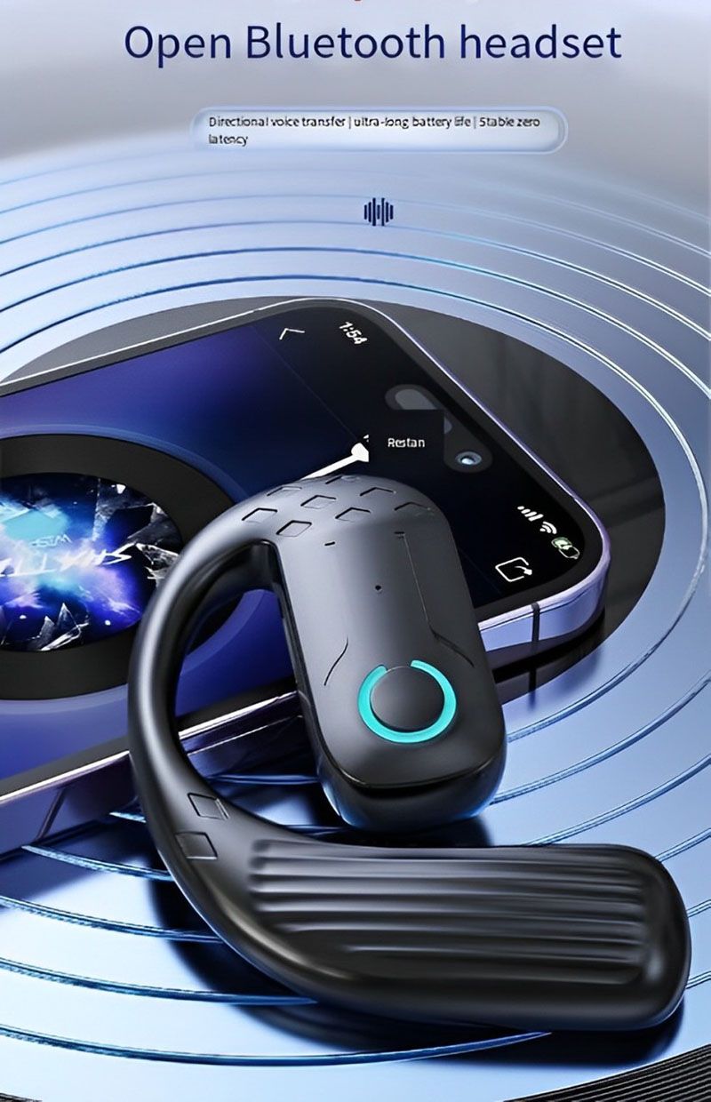 RichRipple 180° Rotatable Left/Right 10H Play Time Wireless  Bluetooth Earphone Digital Display Single Earbud Ultra Long Standby Business Earpods HD Call Headset Outdoor