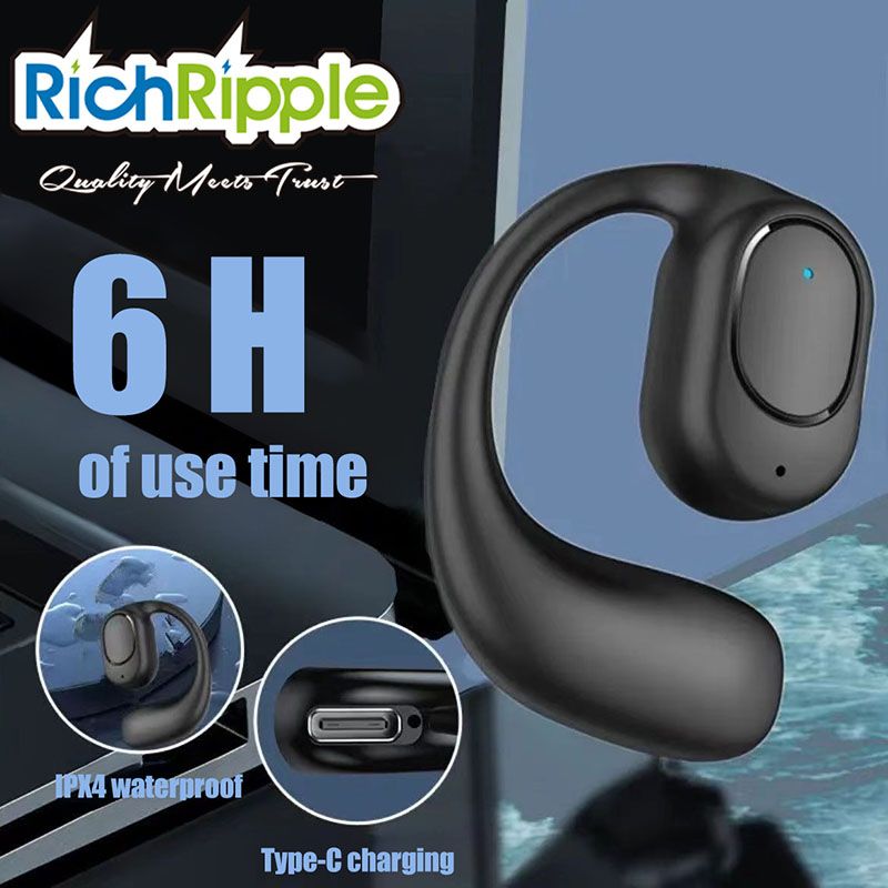 RichRipple F1 6H Play Time Wireless  Bluetooth Earphone Digital Display Single Earbud Ultra Long Standby Business Earpods HD Call Headset Outdoor