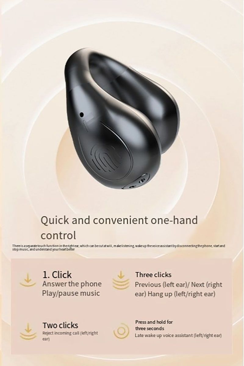 RichRipple Conduction Earphones JR-1 Mini Wireless Headphones Clip on Bluetooth-Compatible V5.3 Sports Headset Comfortable Digital Display Ear-clip Earphones