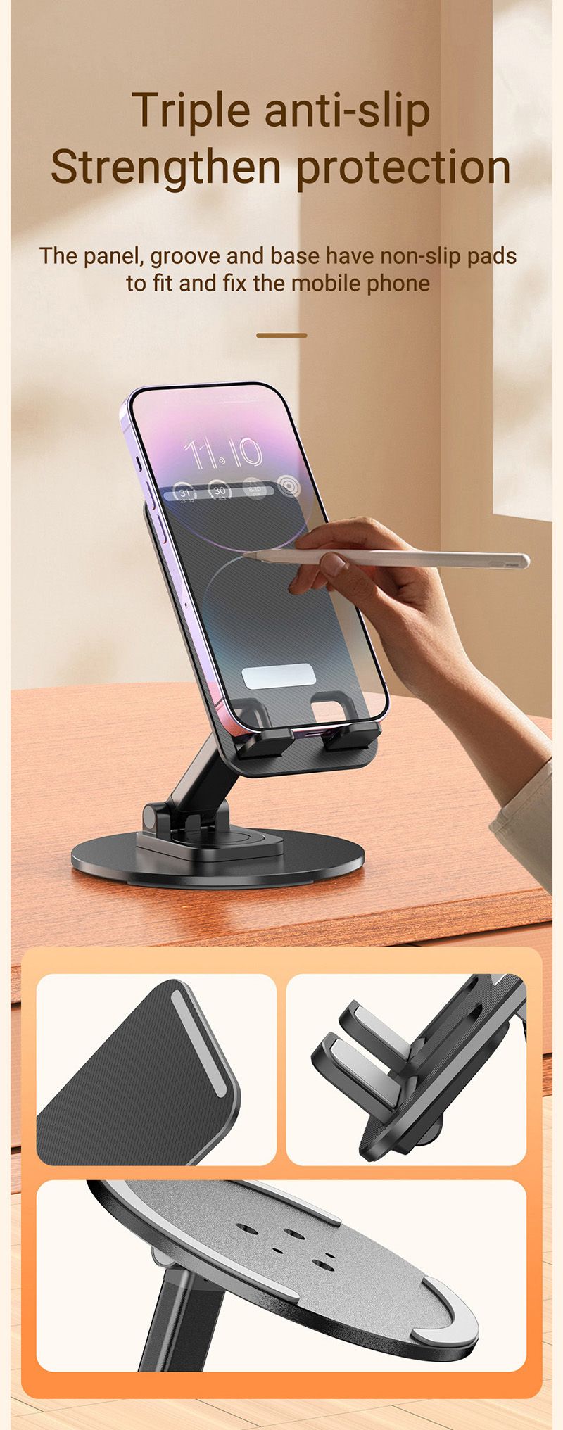 Tablet Mobile Phone Stand 360° Rotating Foldable For iPad Pad Desk Holder Bracket Cellphone Infinix itel TECNO Xiaomi Universal Metal Base