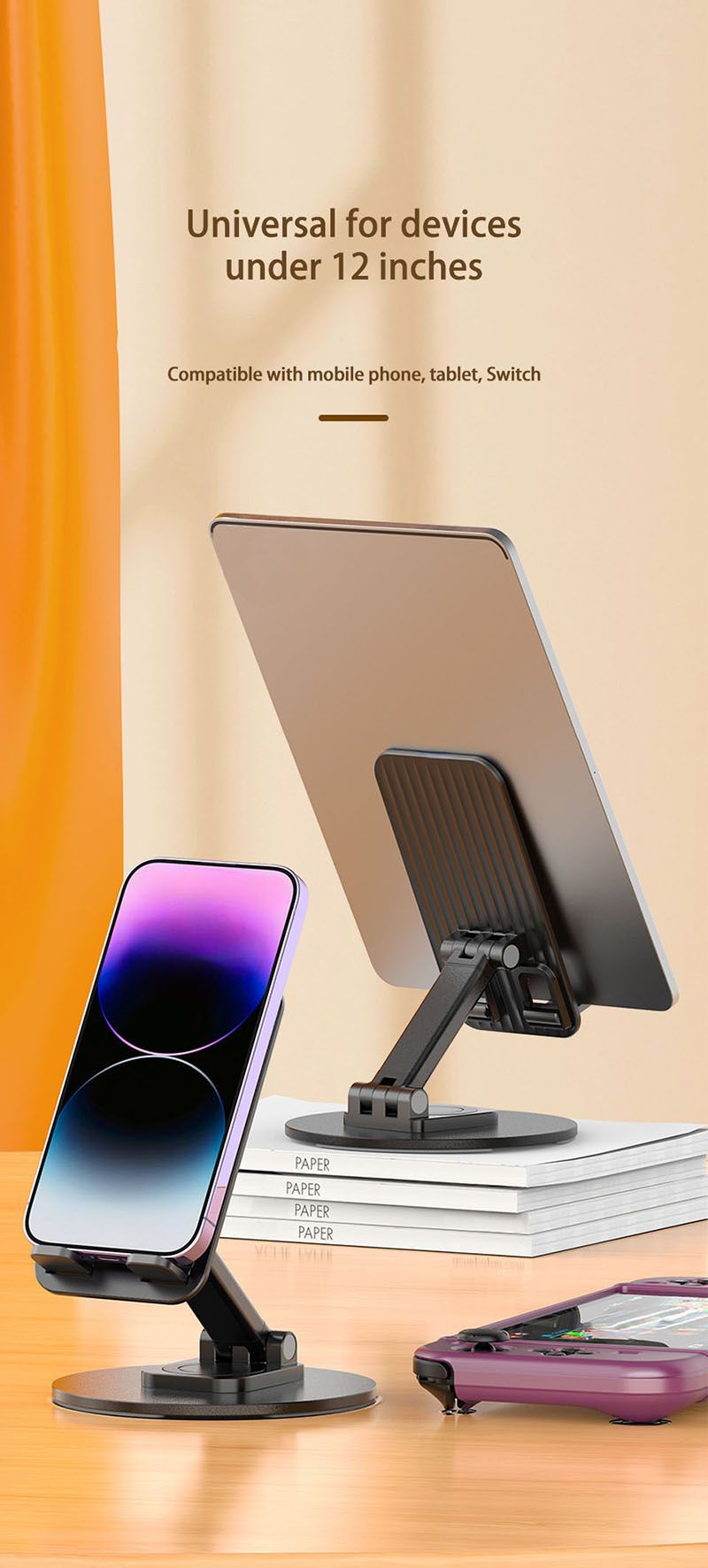 Tablet Mobile Phone Stand 360° Rotating Foldable For iPad Pad Desk Holder Bracket Cellphone Infinix itel TECNO Xiaomi Universal Metal Base